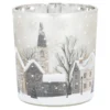 Teelichthalter Winter-Stadt, weiß/grau/braun, 7 x 8 cm