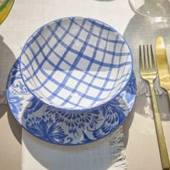 Teller Bali, Blumen/blau, 19 cm