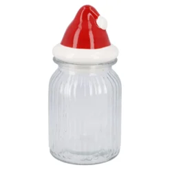 Vorratsglas mit Mütze, klar/rot-weiß, 1000 ml
