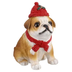 Weihnachtsfigur mit Mütze, Hund/braun, 11 x 13 cm