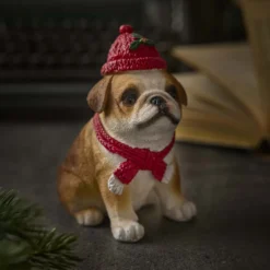 Weihnachtsfigur mit Mütze, Hund/braun, 11 x 13 cm