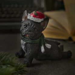 Weihnachtsfigur mit Mütze, Hund/schwarz, 13 x 12 cm
