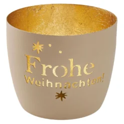 Windlicht Spruch/Xmas, Frohe Weihnachten/sand, 10 x 8.5 cm