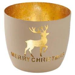 Windlicht Spruch/Xmas, Hirsch/sand, 10 x 8.5 cm